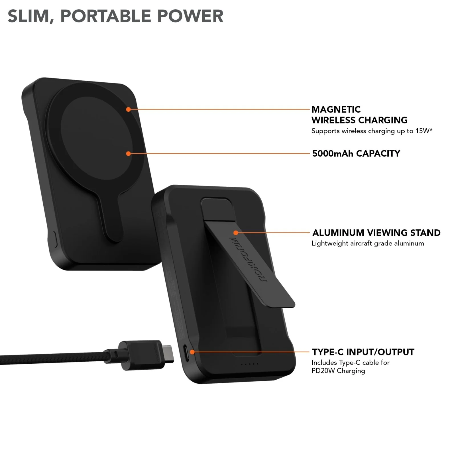 5000mAh Wireless Magnetic Power Bank with Stand - Image 3